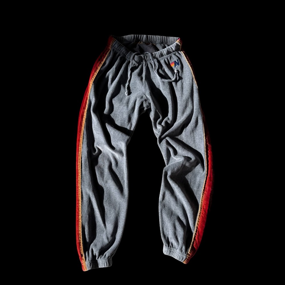 Aviator Nation Kids XS Gray Velour Sweatpants Rainbow‎ Velvet Stripe Joggers